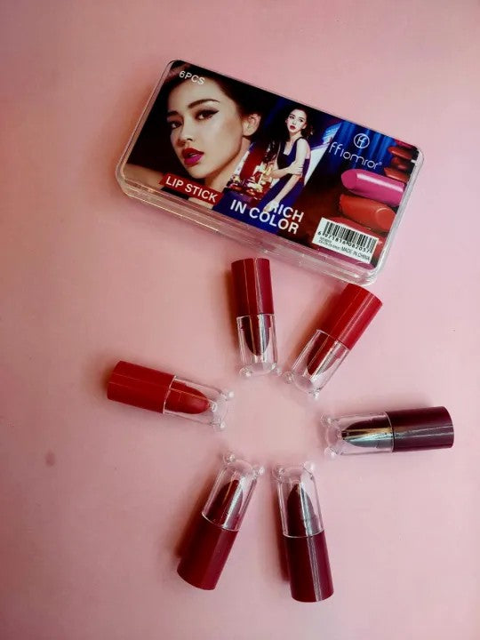 💄 6 Piece Mini Lipsticks Nude & Reddish Shades – Velvet Matte Long Lasting Mini Lipstick Set (Pack of 6)