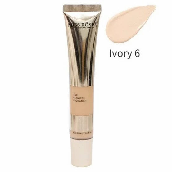 Miss Rose Silk Flawless Foundation Base 30ML High Coverage Liquid Foundation Waterproof Long Lasting Natural Makeup Base