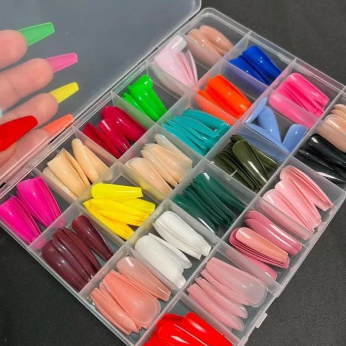 Artificial Nails Box – 24 Colors Reusable Full Cover Acrylic Press-On Nail Set With Glue
