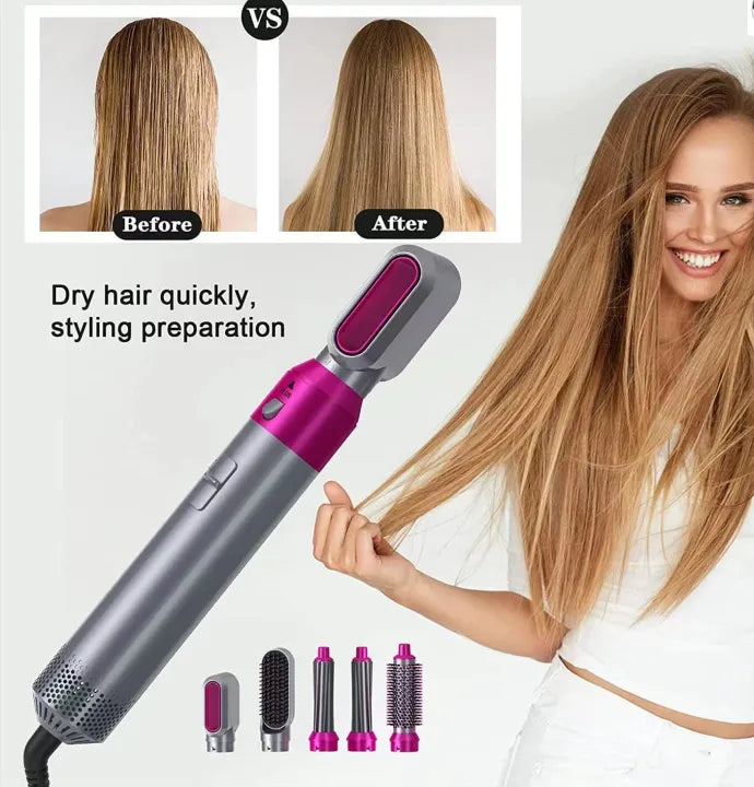 5 in 1 Hair Dryer Set, Hot Air Comb Blow Volumizer Brush, Hot Air Styler, Curling Iron Set, Salon Hot Air Brush Curling Wand Ionic Ceramic Hair Straightener Brush Electric Blow Dryer Curler for Women & Girls