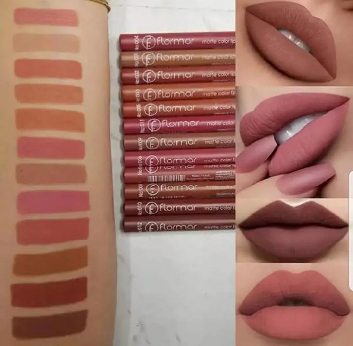 Matte Waterproof Lip Liner Pencil Set – Pack of 12 Nude & Dark Shades | Long-Lasting, Highly Pigmented Lip Definition Kit