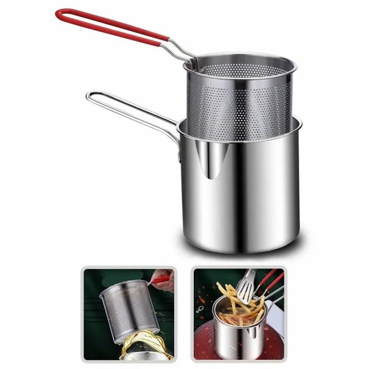 1200ML Multipurpose Stainless Steel Fries Fryer with Strainer Basket