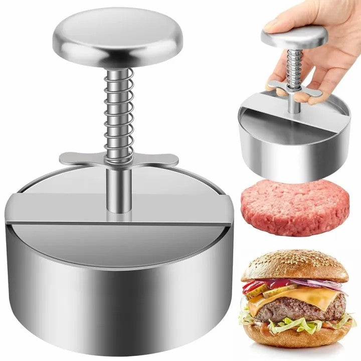 Stainless Steel Adjustable Burger Press Patty Maker (3.1″ & 4″) – Non-Stick Hamburger Mold for BBQ & Grill - Round Kabab Mold