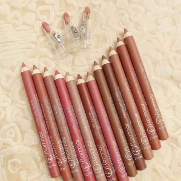 Matte Waterproof Lip Liner Pencil Set – Pack of 12 Nude & Dark Shades | Long-Lasting, Highly Pigmented Lip Definition Kit