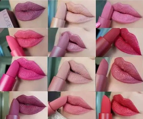 HUDA Pack of 12 Matte Lipsticks Set – Long Lasting Waterproof Velvet Matte Lipstick Collection for Women & Girls