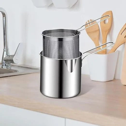1200ML Multipurpose Stainless Steel Fries Fryer with Strainer Basket
