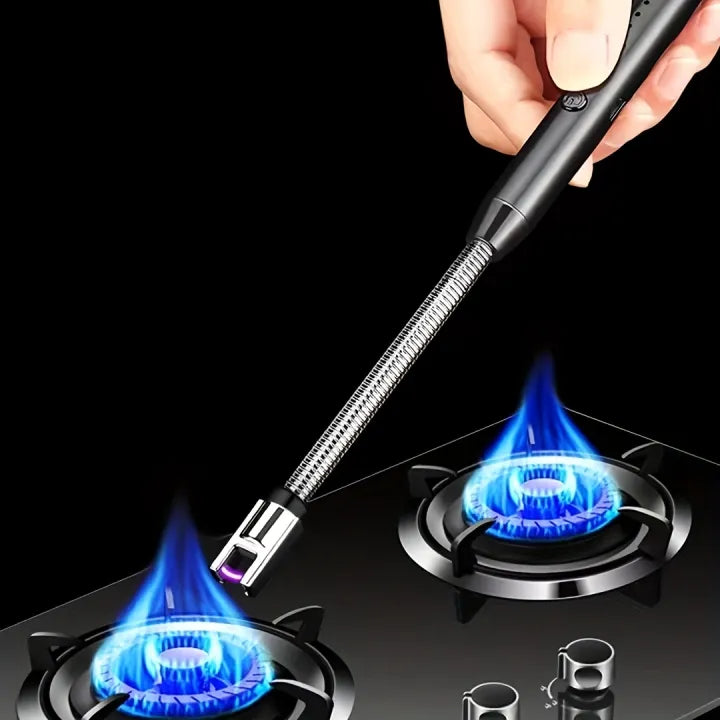 Electronic Kitchen Lighter USB Rechargeable Arc Pulse Ignition Windproof Portable Hook Metal Suitable for Kitchen Outdoor Camping BBQ