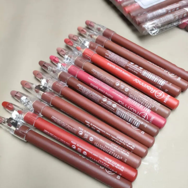 Matte Waterproof Lip Liner Pencil Set – Pack of 12 Nude & Dark Shades | Long-Lasting, Highly Pigmented Lip Definition Kit