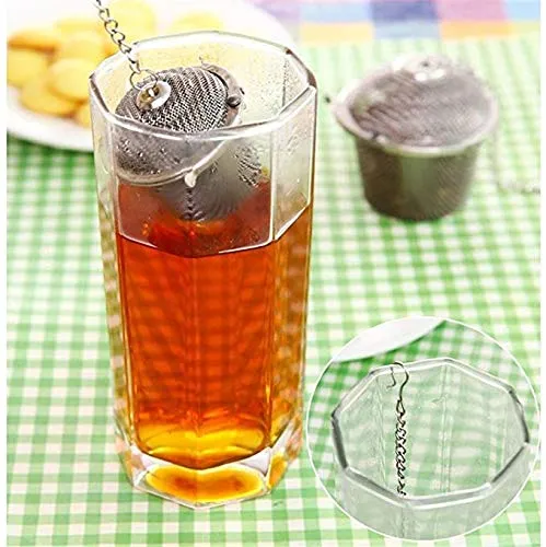 Chained Lid Spice Seasoning Bag Mesh Ball Shape Tea Filter Basket Infuser Tea Strainer Stainless Steel Kitchen Tools, Net Mesh Style Easy Loose Leaves Green Tea Filter Pot Infuser Strainer, Available in 3 Sizes (Large, Medium, Small)