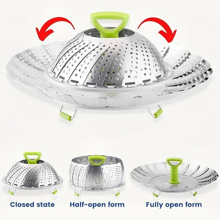 Steamers for Cooking Stainless Steel Vegetable Steamer Basket, Folding Steamer Insert Fits Various Size Pot and InstaPot Pressure Cooker, with Anti-hot Extendable Handle