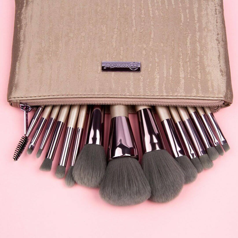 BH Cosmetics Lavish Elegance 15 Piece Makeup Brush Set with Cosmetic Bag – Professional Face & Eye Brush Collection