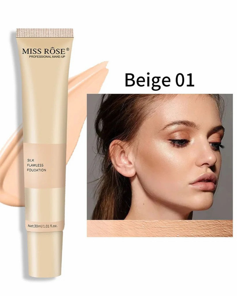 Miss Rose Silk Flawless Foundation Base 30ML High Coverage Liquid Foundation Waterproof Long Lasting Natural Makeup Base