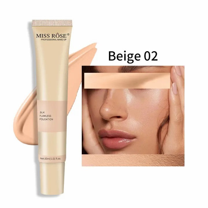Miss Rose Silk Flawless Foundation Base 30ML High Coverage Liquid Foundation Waterproof Long Lasting Natural Makeup Base