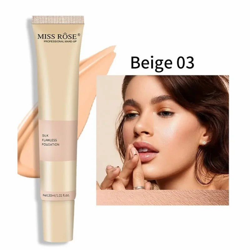 Miss Rose Silk Flawless Foundation Base 30ML High Coverage Liquid Foundation Waterproof Long Lasting Natural Makeup Base