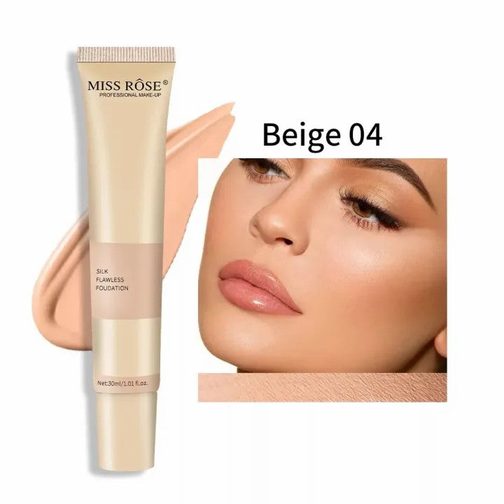 Miss Rose Silk Flawless Foundation Base 30ML High Coverage Liquid Foundation Waterproof Long Lasting Natural Makeup Base