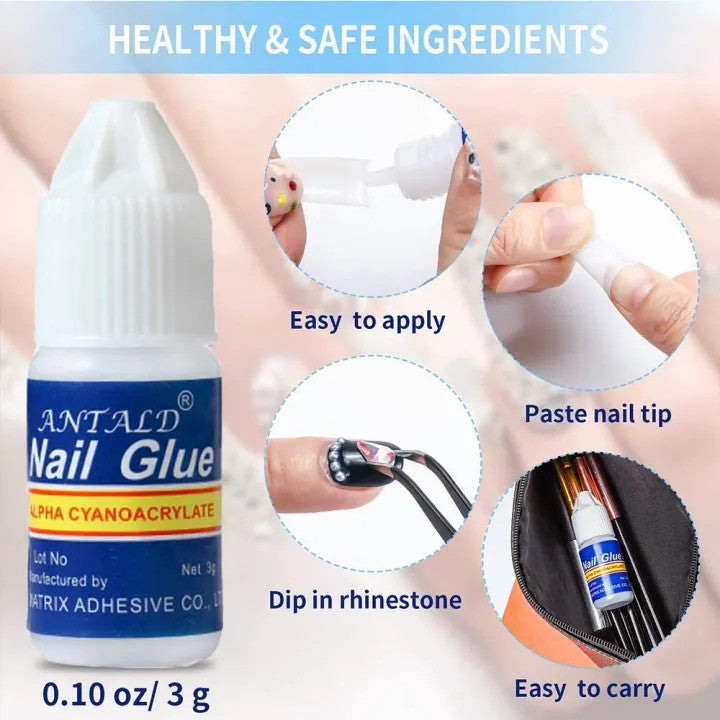 Pack of 5 Artificial Nails Glue 3g – Professional Nail Tip Glue for Press On Nails, Acrylic Nails & Fake Nails Strong Adhesive