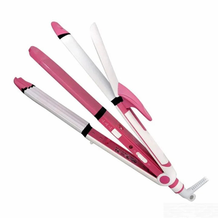 Original 3 in 1 Kemei KM-1291 Professional Hair Straightener, Curler & Crimper – 30 Sec Fast Heating Styler