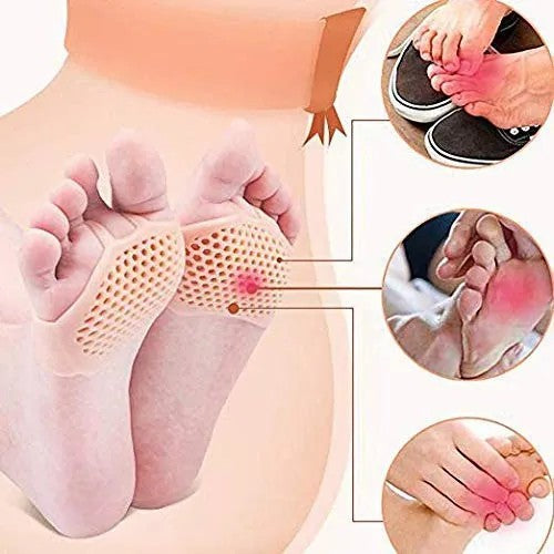 Pair of Silicone Gel Honeycomb Half Toe Sleeve Anti-Skid Forefoot Soft Pads for Pain Relief Heel Front Socks Silicon Protector Foot Gel Socks for Repair Dry Cracked Skins Orthopedic Finger Protector Pain Relief Free Size for Men and Women