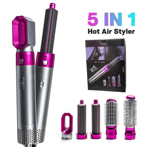 5 in 1 Hair Dryer Set, Hot Air Comb Blow Volumizer Brush, Hot Air Styler, Curling Iron Set, Salon Hot Air Brush Curling Wand Ionic Ceramic Hair Straightener Brush Electric Blow Dryer Curler for Women & Girls