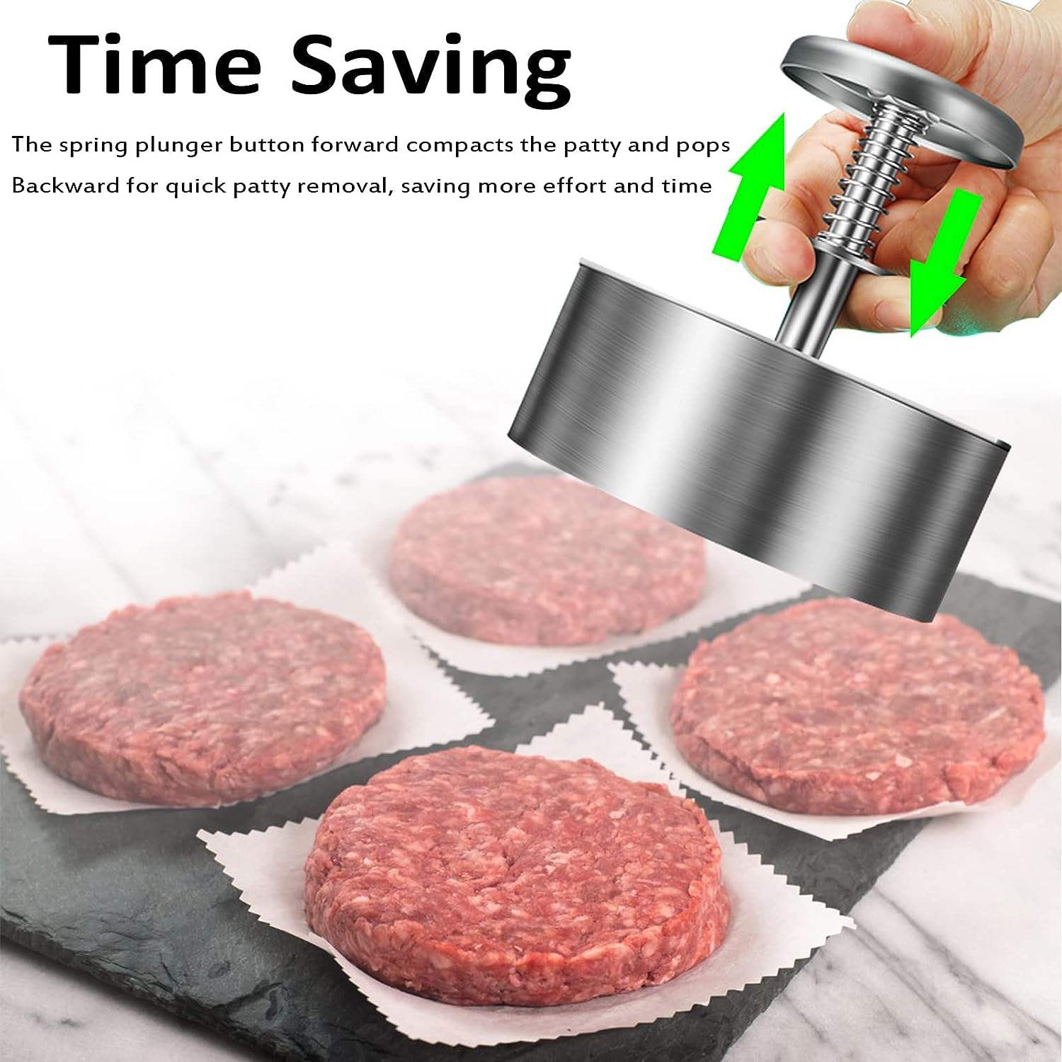 Stainless Steel Adjustable Burger Press Patty Maker (3.1″ & 4″) – Non-Stick Hamburger Mold for BBQ & Grill - Round Kabab Mold