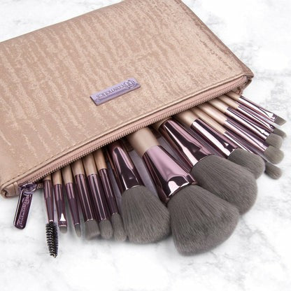BH Cosmetics Lavish Elegance 15 Piece Makeup Brush Set with Cosmetic Bag – Professional Face & Eye Brush Collection