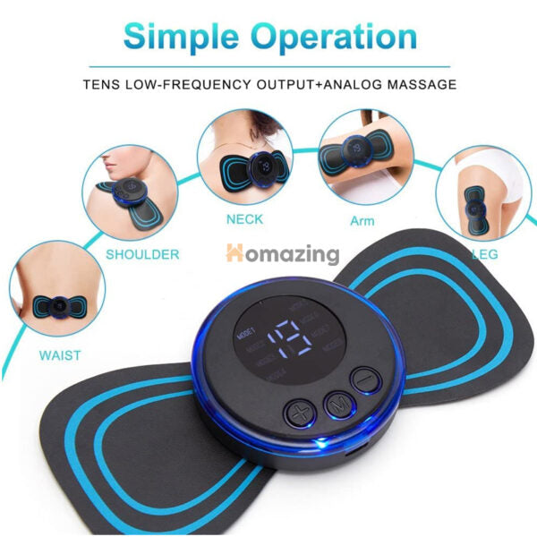 EMS Butterfly Portable Neck Massager – Rechargeable EMS Massager with Foot Massage Pad – Pain Relief & Blood Circulation Booster