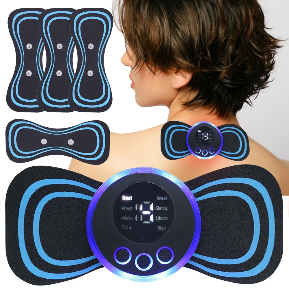 EMS Butterfly Portable Neck Massager – Rechargeable EMS Massager with Foot Massage Pad – Pain Relief & Blood Circulation Booster