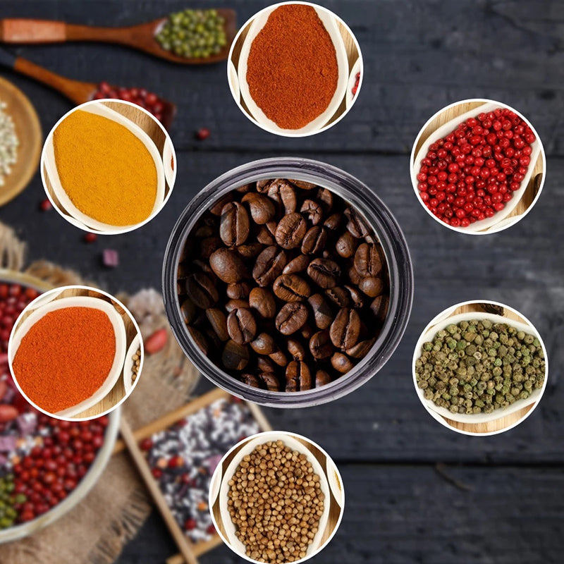 Electric Coffee & Spice Grinder – 4 Blades, Heavy Duty Mini Coffee Machine - Stainless Steel Electric Dry Mill RAF R-7113 – Spice, Masala & Coffee Grinder – 300W