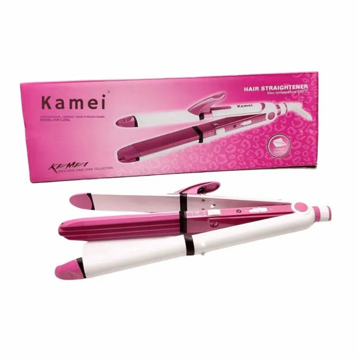 Original 3 in 1 Kemei KM-1291 Professional Hair Straightener, Curler & Crimper – 30 Sec Fast Heating Styler