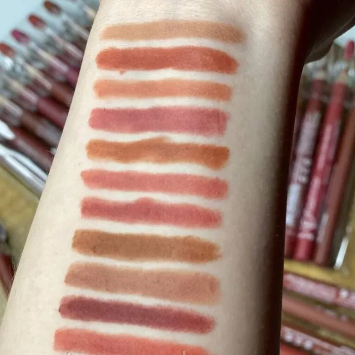 Matte Waterproof Lip Liner Pencil Set – Pack of 12 Nude & Dark Shades | Long-Lasting, Highly Pigmented Lip Definition Kit