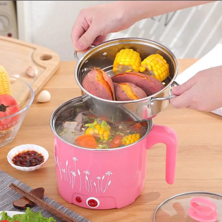 Mini Electric Cooking Pot 18cm | Hot Pot, Egg Boiler, Rice & Noodle Maker | Fast Heating Non-Stick Cooker for Home & Hostel