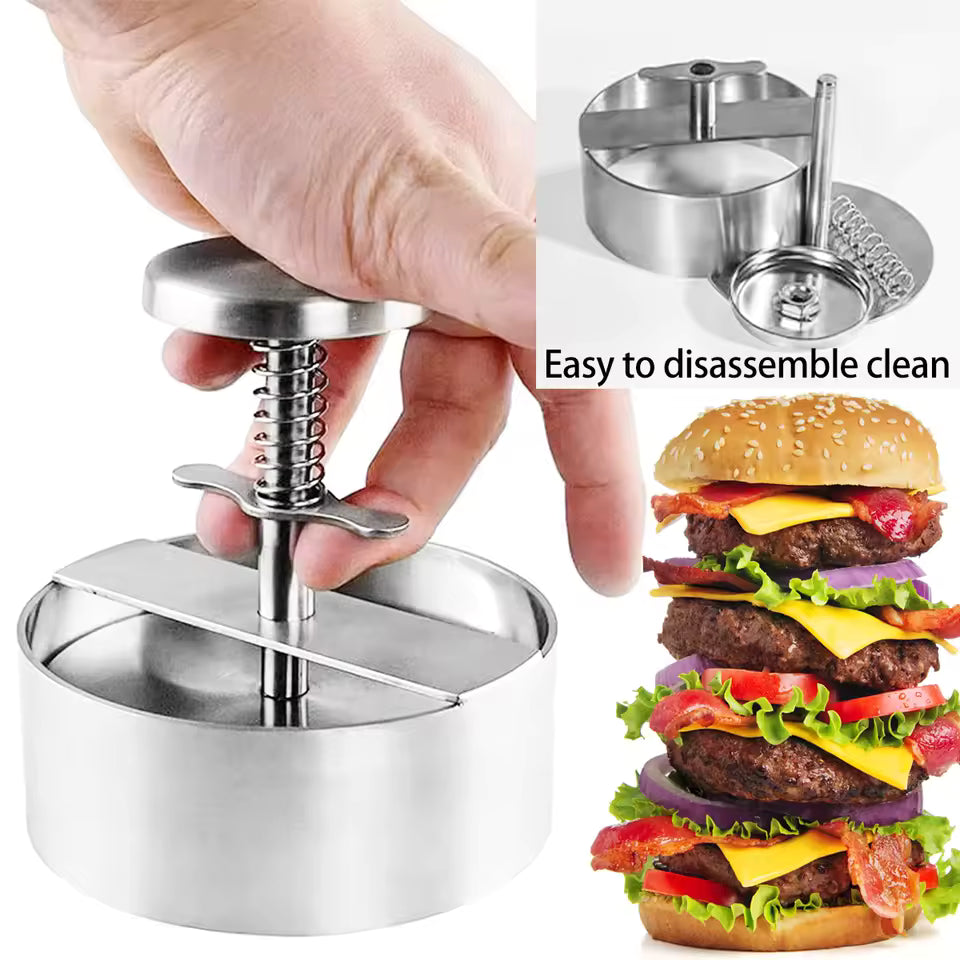 Stainless Steel Adjustable Burger Press Patty Maker (3.1″ & 4″) – Non-Stick Hamburger Mold for BBQ & Grill - Round Kabab Mold