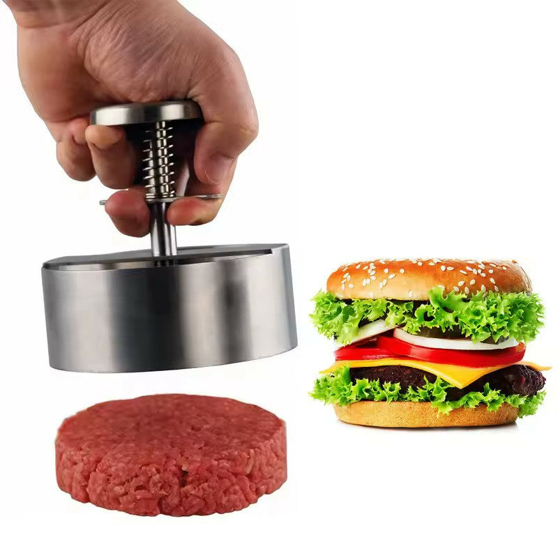 Stainless Steel Adjustable Burger Press Patty Maker (3.1″ & 4″) – Non-Stick Hamburger Mold for BBQ & Grill - Round Kabab Mold