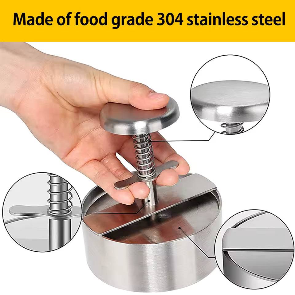 Stainless Steel Adjustable Burger Press Patty Maker (3.1″ & 4″) – Non-Stick Hamburger Mold for BBQ & Grill - Round Kabab Mold