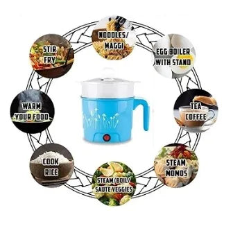 Mini Electric Cooking Pot 18cm | Hot Pot, Egg Boiler, Rice & Noodle Maker | Fast Heating Non-Stick Cooker for Home & Hostel