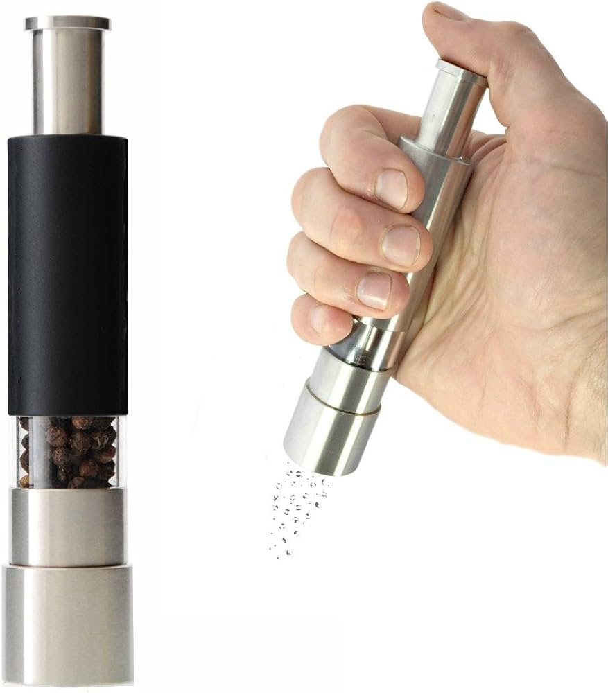 Kitchen Mini Pepper Grinder Crusher Mill Stainless Steel Hand Thumb Press Set Machine with Stylish Design for Grinding Salt and Black Pepper Traditional Pepper Mill, Burr Mill (Silver Pack of 1)