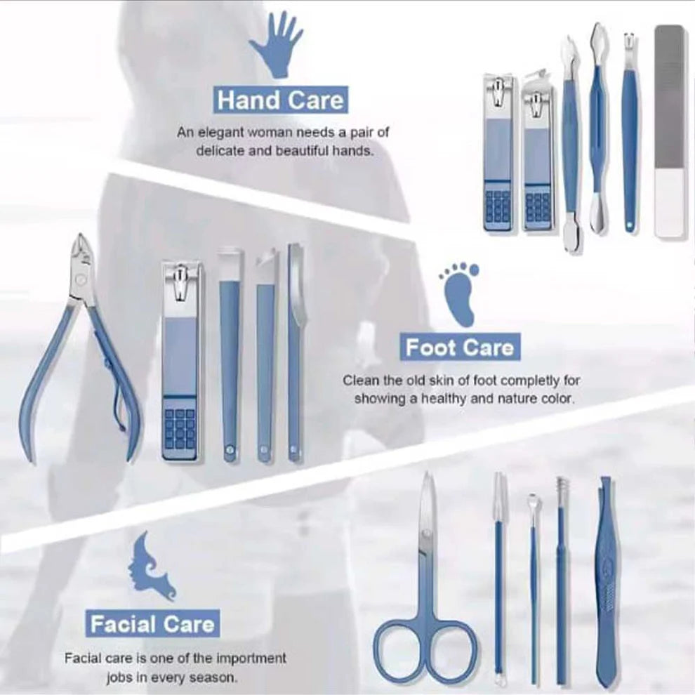 Manicure Pedicure Grooming Kit, Stainless Steel set, Nail cutter set, Nails Care, Clipper, Nails tool Set, Professional Spa kit, Nipper, 16pcs Professional Set