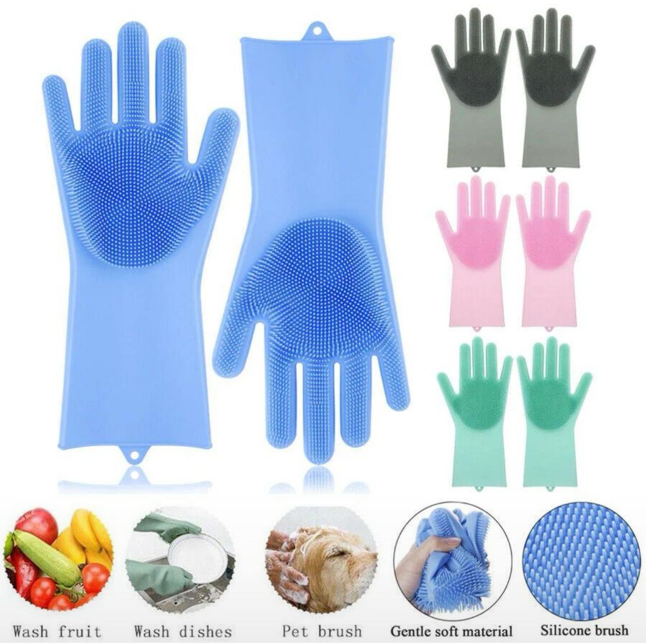Pair of Silicone Kitchen Gloves (Random Color) - Heat Resistant, Non-Slip Cleaning Gloves - Dish Washing / Cleaning Kitchen Silicon Gloves