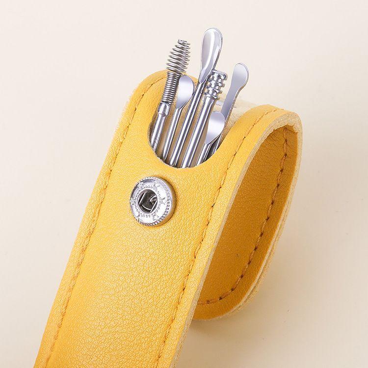 Ear Wax Cleaning Tools kit Set with Leather Pouch Spring Curette Earwax