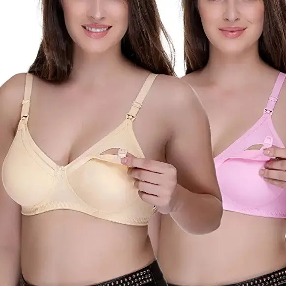 Buy 1 Get 1 Free Maternity / Nursing Bra Front Opening Buckle Full Cup Breast Feeding Bra - Front Shoulder Hook Opening Breast feeding Bra, Maternity Intimates Nursing Front Opening Wireless Cotton Material Mother Breast Feeding Wear