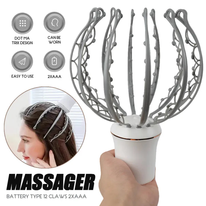 Portable Electric 12 Claw Head Massager, Head Massage Relaxation Device, Electric Octopus Scalp Massager, Head Massage Relaxation Device, Health Care Vibrator Head Massager