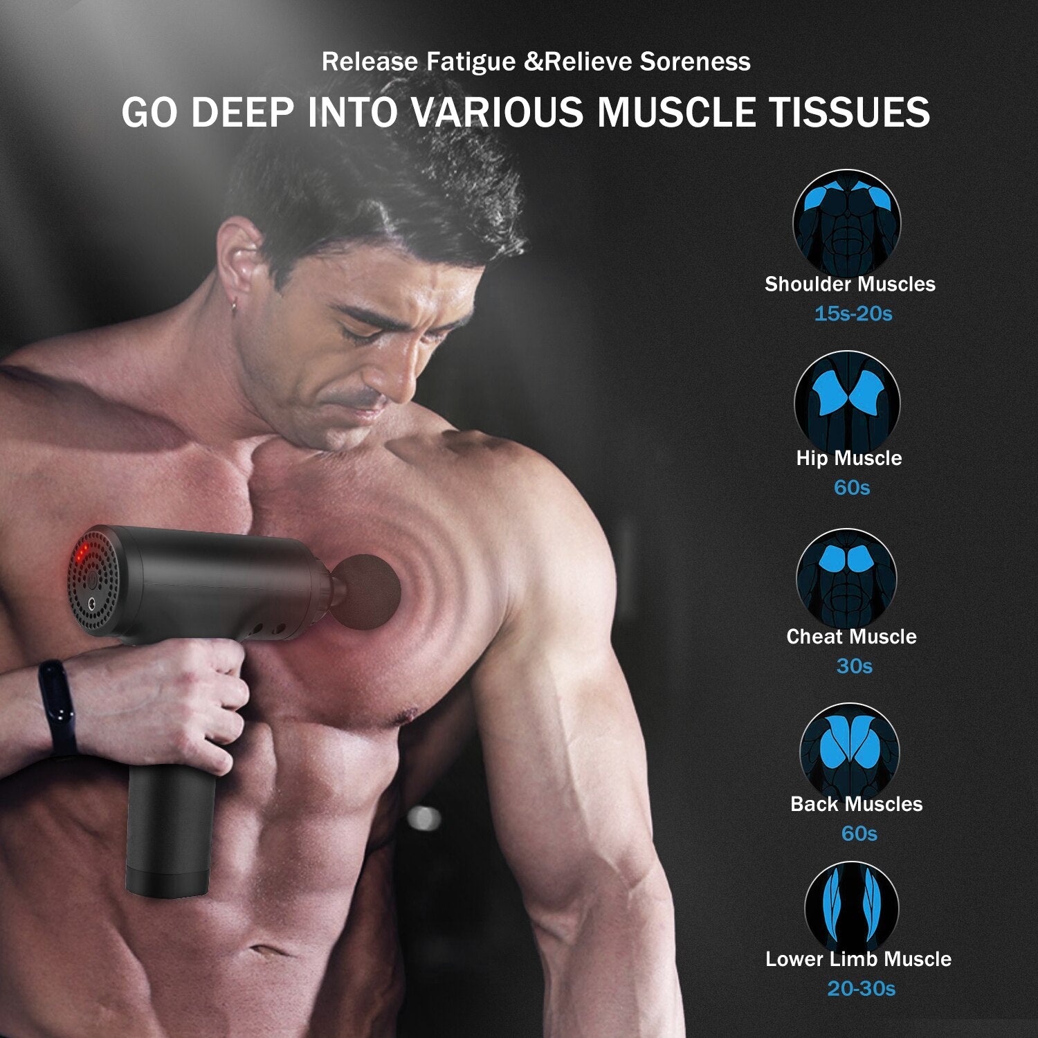 4-in-1 Deep Tissue Massage Gun, Adjustable Speed & Interchangeable Heads - Massager Gun | Deep Tissue Rechargeable Mini Gun Massager