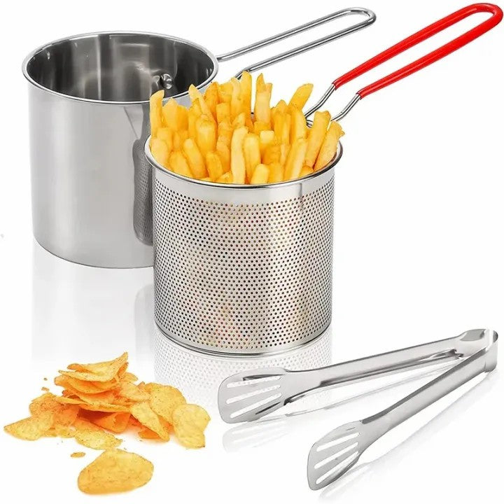 1200ML Multipurpose Stainless Steel Fries Fryer with Strainer Basket
