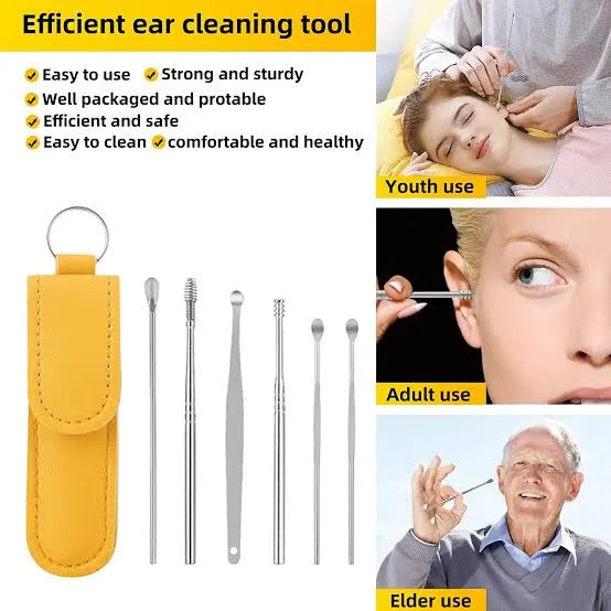 Ear Wax Cleaning Tools kit Set with Leather Pouch Spring Curette Earwax