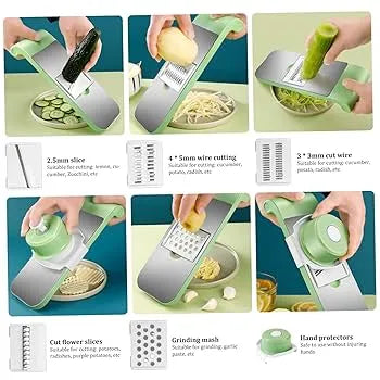 Multifunction Vegetable Cutter Stainless Steel 5 in 1 Washable Home Kitchen Restaurant Chopper Slicer for Potato Cucumber Garlic. Graters