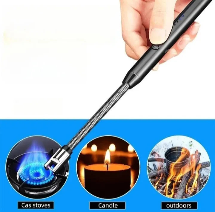 Electronic Kitchen Lighter USB Rechargeable Arc Pulse Ignition Windproof Portable Hook Metal Suitable for Kitchen Outdoor Camping BBQ
