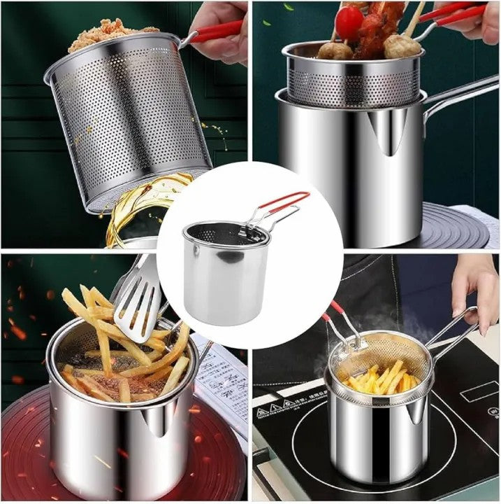 1200ML Multipurpose Stainless Steel Fries Fryer with Strainer Basket