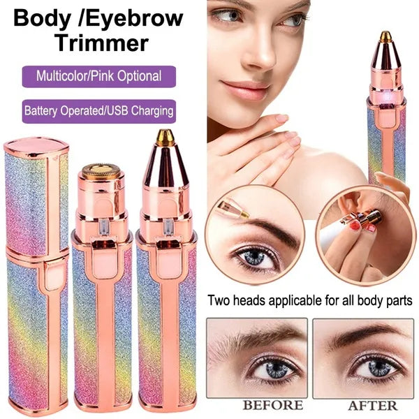 Electric 2 in 1 Eyebrow Trimmer & Hair Shaver, , Makeup Painless Eyebrow Epilator, Body Hair Shaver, Portable Facial Body Hair Remover, Painless USB Shaver for Lip, Chin, Eyebrow, Bikini – Portable Cordless Women’s Groomer