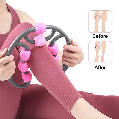 U Shape Trigger Point Massage Roller Arm Leg Neck Muscle Tissue Fitness Gym Yoga Pilates Sports 9 Wheels