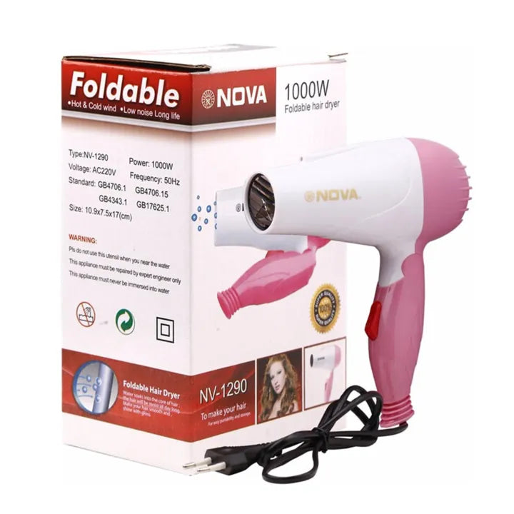 Electrical Foldable Mini Hair Dryer (1000 Watt) - Folding Handle Hair Dryer, Mini Portable Travel Hair Dryer, Ion Hair Blow Dryer, Household Thermostatic Hair Dryer, Salon Hair Styling Hair Dryer